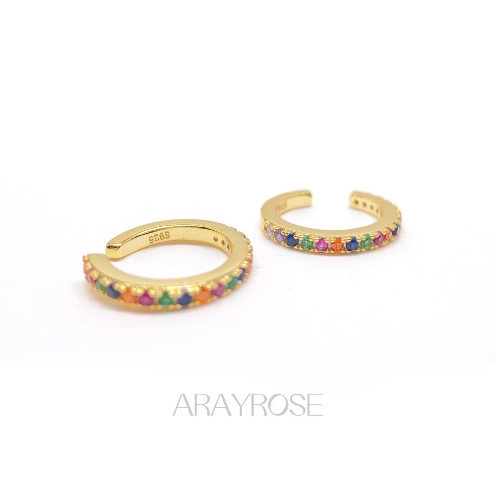 New Rainbow Conch Cuff, Ear Cuff No Piercing, Gold Ear Wrap, 18k Gold 925 Silver - Picture 4 of 10